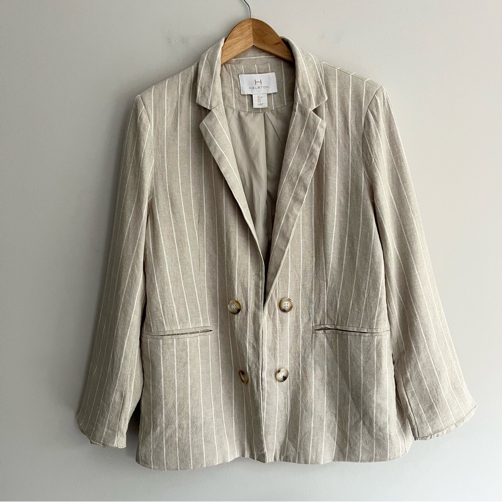 H by Halston Women's Cream Striped Blazer Large